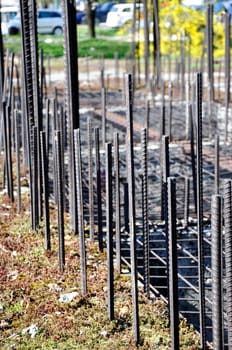 The foundations of the building, apartment building constructions, with steel armature