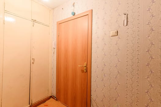Russia, Moscow- October 17, 2019: interior room apartment decrepit old sloppy non modern setting. cosmetic repairs required