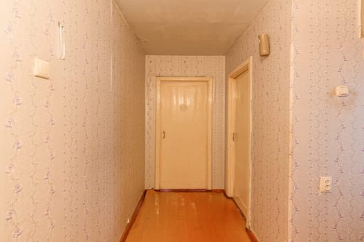 Russia, Moscow- October 17, 2019: interior room apartment decrepit old sloppy non modern setting. cosmetic repairs required