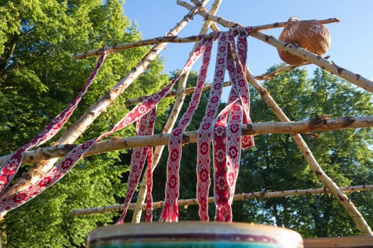 Preparation of traditional latvian ritual of celebrating summer solstice.