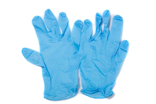 Blue medical gloves on white a background