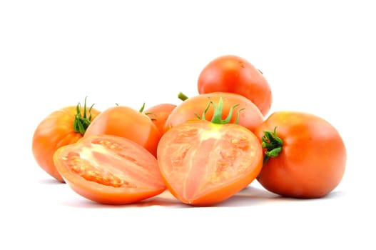 Fresh organic homegrown tomatoes on white background