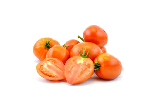 Fresh organic homegrown tomatoes on white background