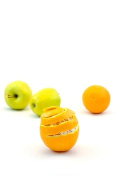 Ripe orange and apple isolated on white background