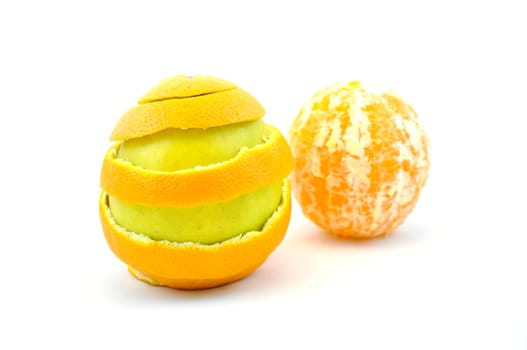 Ripe orange and apple isolated on white background