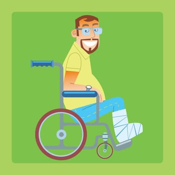 A broken leg. A trauma patient in a wheelchair with a bandaged leg