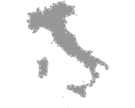 Map of Italy  on cloth with stitches