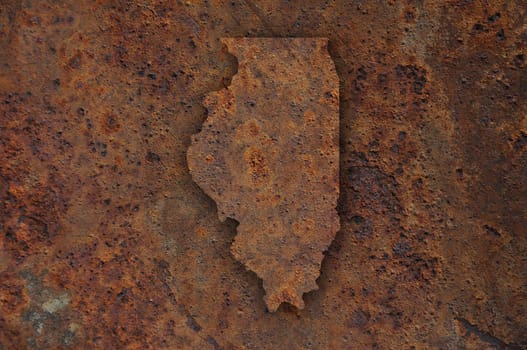 Map of Illinois on rusty metal