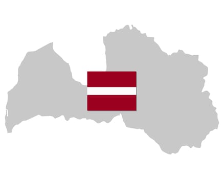 Fahne und Landkarte von Lettland