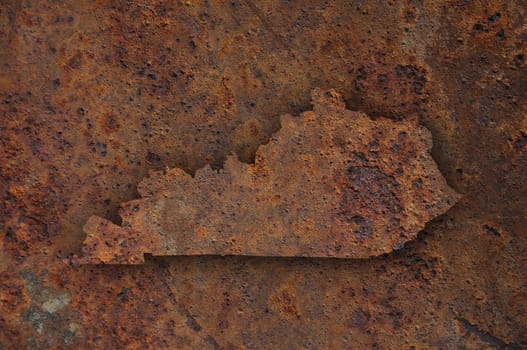 Map of Kentucky on rusty metal