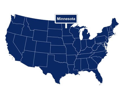 Der Bundesstaat Minnesota mit Straßenschild