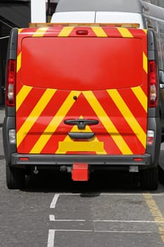 Back side of emergency road assistance van