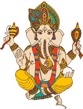 holy seated Ganesha hindu lord faith mythology bless god illustration mouse