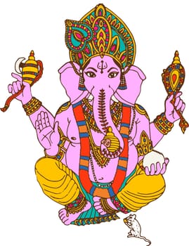 holy seated Ganesha pink hindu lord faith mythology bless god illustration mouse