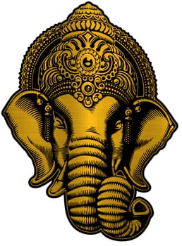 golden metallic head Ganesha hindu lord faith mythology bless god illustration Asia
