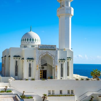 Gibraltar - January 12, 2020: Ibrahim-al-Ibrahim Mosque on the coast of Gibraltar.