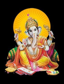 seated Ganesha hindu lord faith mythology sun light illustration