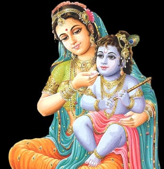 lord krishna flute festival hinduism culture mythology yashoda illustration