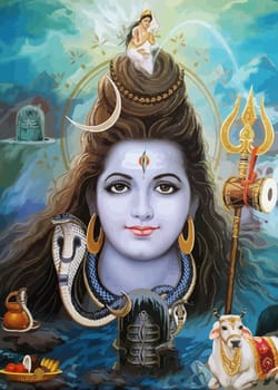 lord shiva god hinduism ox snake animal spiritual illustration holy