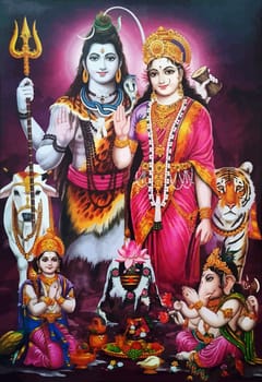 hinduism lord shiva spiritual ox tiger Saraswati illustration ganesha holy snake