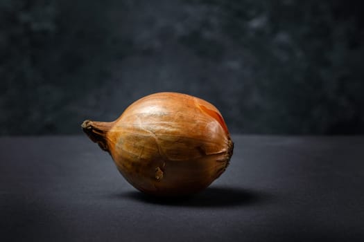 Onion on a dark concrete background and copy space