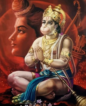 hanuman indian holy god monkey  jayanti red illustration