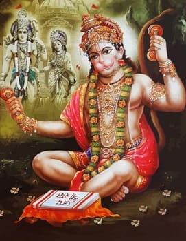hanuman indian holy god monkey  jayanti flowers  illustration