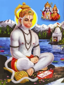hanuman white indian shiva  god monkey holy jayanti illustration