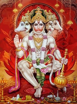 hanuman indian holy god monkey  jayanti mountains  illustration lotus