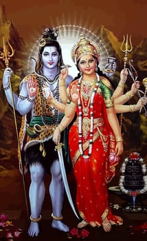 hinduism lord shiva spiritual  Saraswati holy power sword   illustration