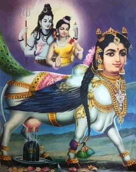 hinduism lord  Saraswati spiritual  swan holy power ox illustration