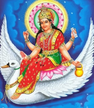 hinduism lord  Saraswati spiritual  swan holy power illustration