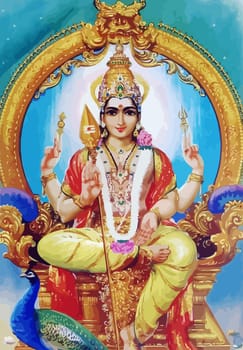 hinduism lord  Saraswati seated spiritual  swan holy power illustration