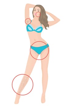 Hair removal zones on a girl's body vector illustration