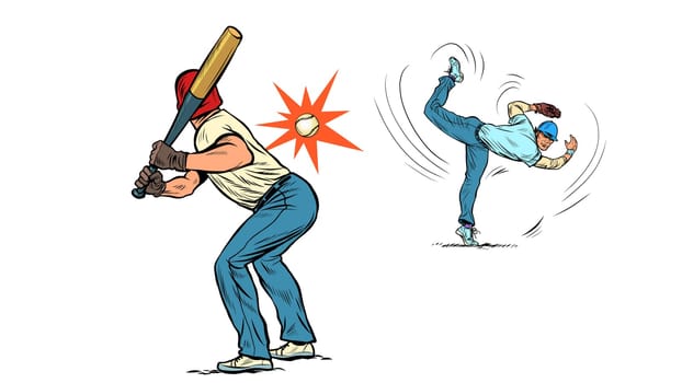 Game of baseball. The pitcher throws the ball. Pop art retro vector illustration 50s 60s style