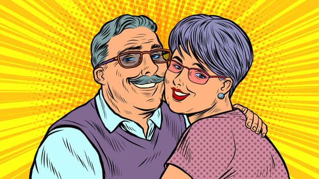 Elderly couple in love, grandparents. Pop art retro vector illustration 50s 60s style