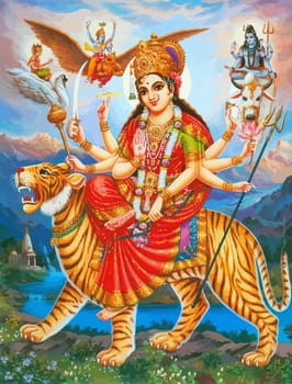 hinduism lord Durga spiritual tiger illustration