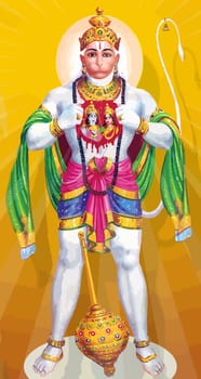 hanuman white god monkey indian holy jayanti illustration