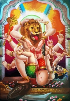 lord  Parvati  god lion animal hinduism  spiritual   illustration
