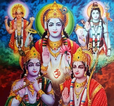 lord Brahma holy Shiva and Rama gods hinduism mythology illustration