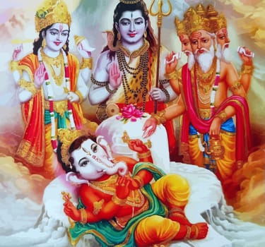 lord  Brahma  baby elephant Ganesha  prosperity  hinduism  mythology illustration