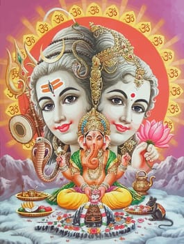 lord  Vishnu  lady Lakshmi elephant Ganesha  prosperity  hinduism  mythology illustration