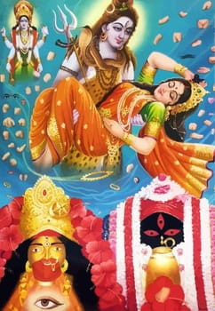 lord  Vishnu  lady Lakshmi wife Durga god  prosperity  hinduism  mythology illustration
