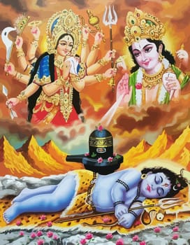 lord Surya and Durga baby Krishna   mythology hinduism  illustration