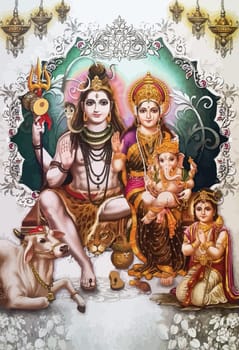 lord  Vishnu  lady Lakshmi baby Ganesha   prosperity  hinduism  mythology mouse illustration