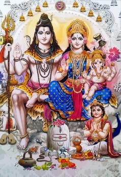 lord  Vishnu  lady Saraswati baby Ganesha peacock  mythology scorpion illustration