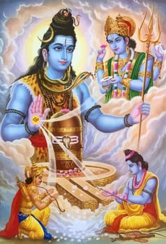 lord  Vishnu  lady Lakshmi heaven clouds  prosperity  hinduism  mythology illustration
