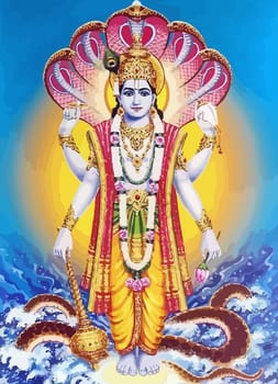 lord  Vishnu  water snake hinduism  mythology illustration