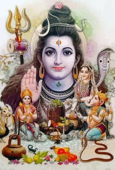 lord  Vishnu  lady Lakshmi baby Ganesha   prosperity  hinduism  mythology scorpion illustration