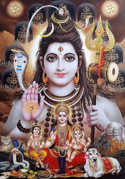 god Shiva snake and lady Durga tiger holy hinduism   illustration